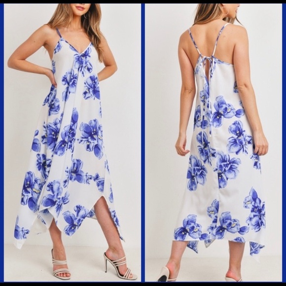 Sleeveless Floral Handkerchief Hem Dress - Picture 3 of 10